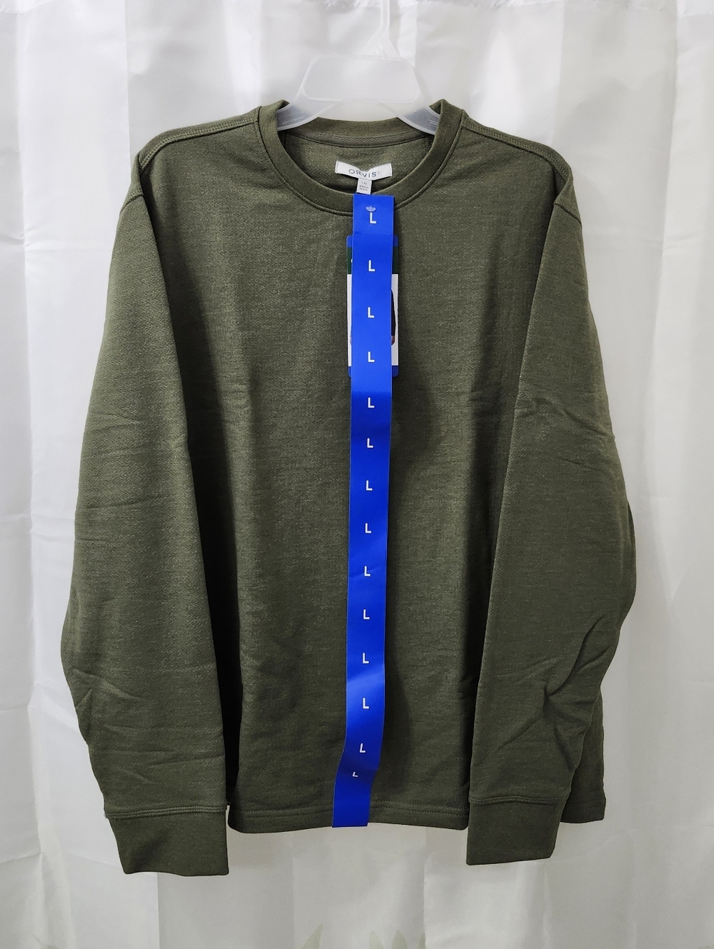 Orvis Long Sleeve Crew Sweatshirt Olive Green & Heather Blue L